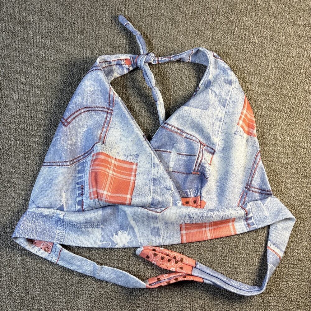 Vintage 70s Patchwork Halter Top Hippie Boho Festival Tie Back XS/S